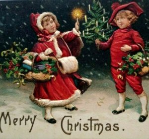 Victorian Christmas Postcard Children Candles MAB 15859 Original Germany 1910