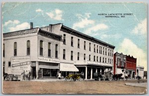 Marshall Missouri c1910 Postcard North Lafayette Street Van Dyke Co Cars Horses