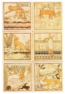 Six Tiles Earthenware With Animal Monkey Decoration Clement Heaton Postcard