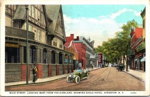Postcard New York Kingston Main Street View Eagle Hotel Kirkland Hotel 1916 V190