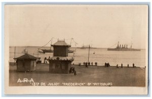 WWI US Navy Postcard RPPC Photo 18th De Julio Frederick & Pittsburg c1910's