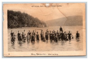 Vintage 1938 Photo Postcard - Boy Scouts Bathing in Lake