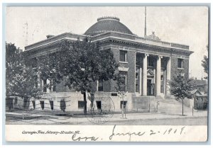 Streator Illinois IL Postcard Carnegie Free Library Exterior Roadside 1908 Trees