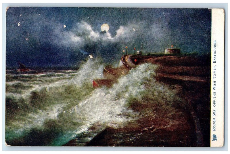 1904 Rough Sea of the Wish Tower Eastbourne Oilette Tuck Art Postcard