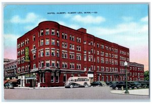 c1940 Hotel Albert Exterior Building Classic Cars Albert Lea Minnesota Postcard