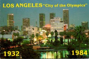 Los Angeles City Of The Olympics Skyline At Night 1932 & 1984