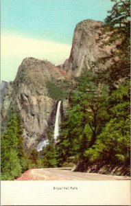 Vtg Postcard 1940s Linen Postcard Bridal Veil Falls Yosemite National Park CA