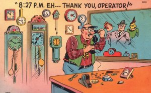 Vintage Postcard Man Answering The Phone Thank You Operator Comic