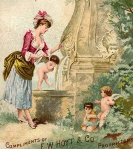 1888 Ladies' Calendar E.W. Hoyt German Cologne & Rubifoam Cherubs Fountain P224