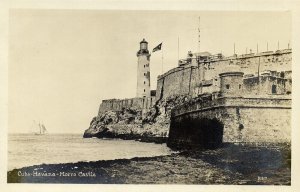 cuba, HAVANA, Morro Castle, Lighthouse (1930s) RPPC Postcard