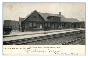 BENTON HARBOR, MI Michigan ~ Union RAILROAD DEPOT 1906 Berrien County Postcard