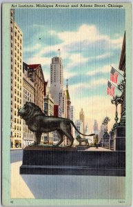 Chicago Illinois, Art Institute Building, Michigan Avenue, Adams St., Postcard