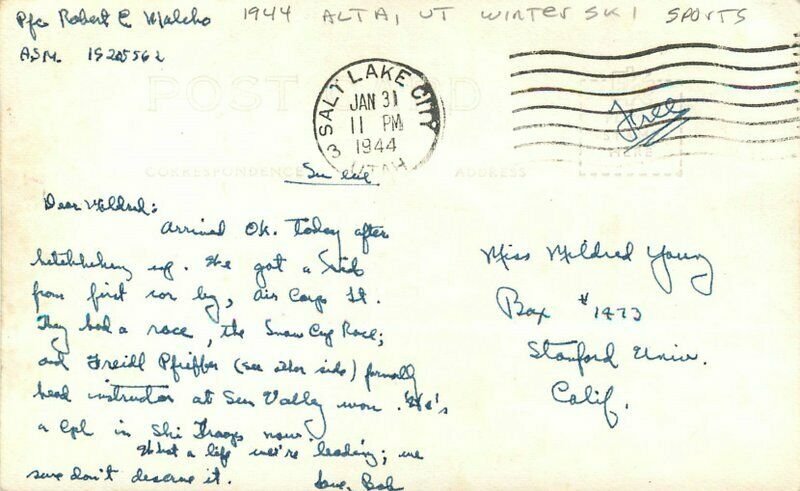 Alta Utah Winter Ski Sports 1944 RPPC Photo Postcard 20-1185