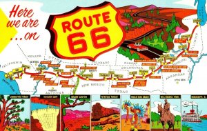 Vintage Route 66 Map Postcard P152