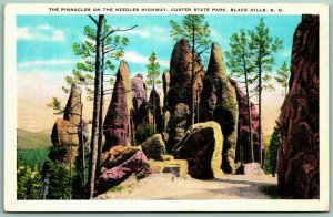 Needles Highway Pinnacles Black Hills South Dakota SD UNP Linen Postcard H11