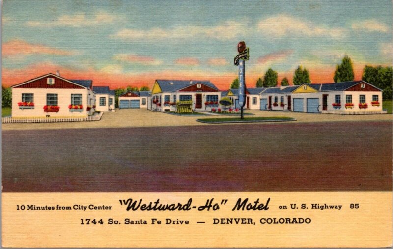 Linen Postcard Westward-Ho Motel 1744 S. Santa Fe Drive in Denver Colorado US 85