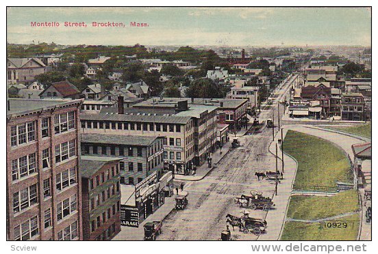 BROCKTON, Massachusetts, PU-1915; Montello Street, Horse Carriages, Classic Cars