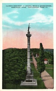 Vintage Postcard 1920's Illinois Monument Gen. Bragg's Headquarters Chattanooga