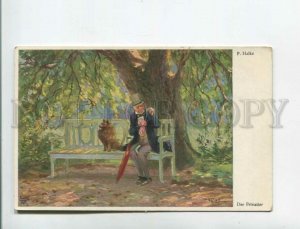 471773 HALKE Park Old Gentleman SPITZ Dog Vintage postcard