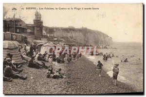 Postcard Old Casino Dieppe Cliffs and Beach at high tide