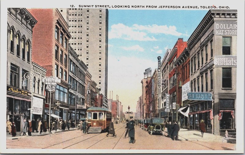 Summit Street Looking North From Jefferson Avenue Toledo Ohio Postcard C160