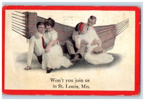 1912 Two Couples, Swing, Won't You Join Us In St. Louis Missouri MO Postcard 