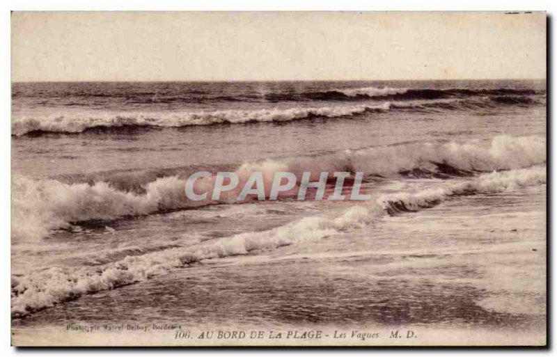 Old Postcard On the beach Waves