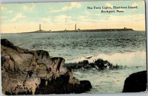 The Twin Lights, Thatchers Island, Rockport MA Vintage Postcard E63