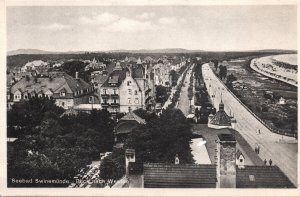 VINTAGE POSTCARD BIRD'S EYE VIEW OF SWINEMUNDE SEASIDE RESORT IN POLAND c. 1920