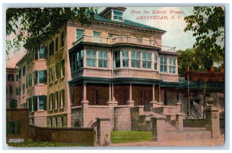 1908 Home Elderly Women Building Exterior Amsterdam New York NY Vintage Postcard