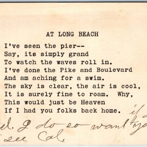 c1910s Long Beach, CA Poem Greeting Postcard Family Poetry Los Angeles Pier A73