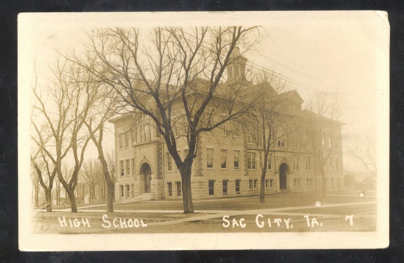 RPPC SAC CITY IOWA HIGH SCHOOL BUILDING VINTAGE REAL PHOTO POSTCARD IA. 1912