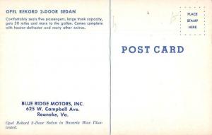 Roanoke Virginia Blue Ridge Motors Opel Rekord Sedan Vintage Postcard JA4741721