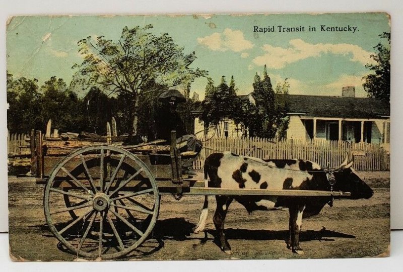 Hinton Kentucky, Rapid Transit Man on Cart Colored Photo 1914 Postcard C15