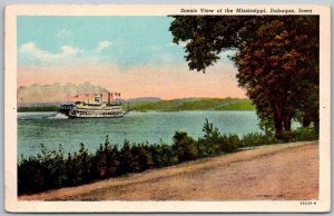 Dubuque Iowa 1940s Postcard Scenic View Mississippi River Steamboat