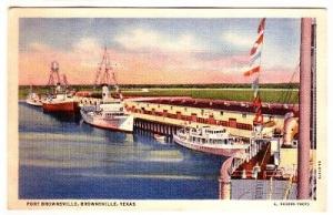 Port Ships Brownsville Texas linen postcard