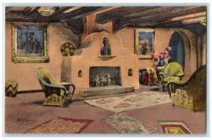 1940 Interior Mezzanine Don Fernando Hotel Taos New Mexico Hand-Colored Postcard