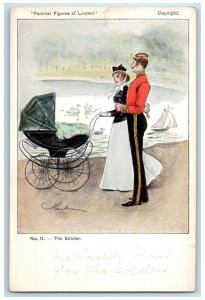 c1910's The Soldier Baby Stroller Sailboat Familiar Figures Of London Postcard
