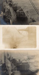 3 Unidentified Military WW1 Ships Disaster Weather Old Postcard s