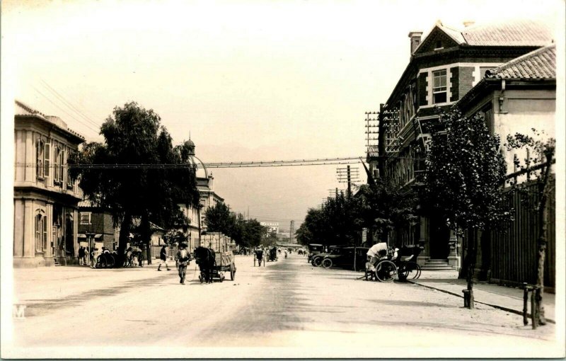 Vtg 1910-30 AZO RPPC Nakamachi Before Conversion Kobe Japan Street View