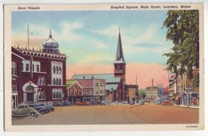 P1167 linen unused postcard hospital sq many old cars st scene lewiston maine