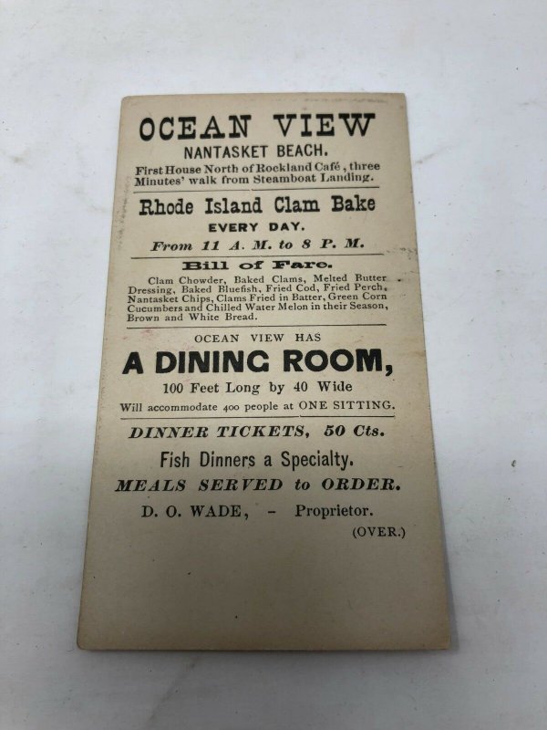 Ocean View restaurant Nantasket Beach MA Clam Bake Victorian Trade Card