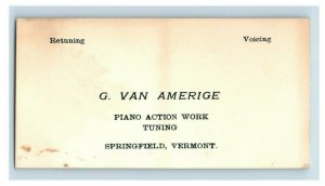 1880's G. Van Amerige Piano Action Tuning Work Springfield, VT Trade Card F57