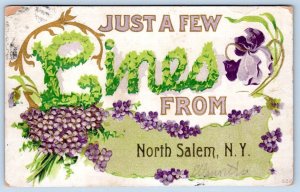 1910's NORTH SALEM NEW YORK JUST A FEW LINES ANTIQUE POSTCARD PURPLE FLOWERS