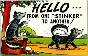 Postcard Skunks comic - Hello from one Stinker to another