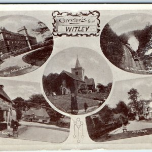 c1910s Witley, England, UK Town Multi View Postcard Litho Photo Train Church A40