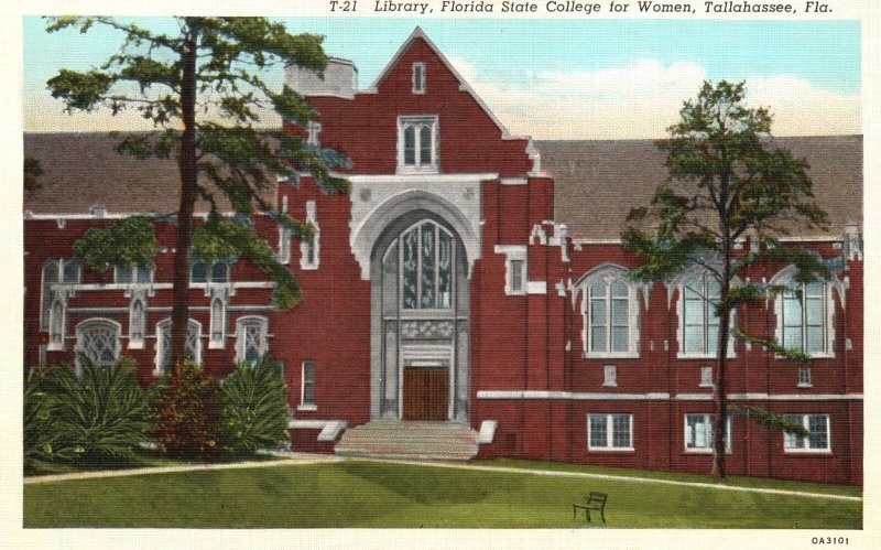 Vintage Postcard Library State College for Women Institution Tallahassee Florida