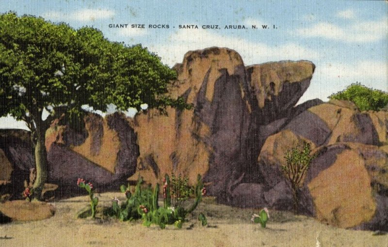 aruba, N.W.I., SANTA CRUZ, Giant Rocks (1951) Postcard