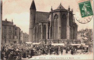 France Epinal L'Eglise Saint Goery et le Marche Vintage Postcard C066