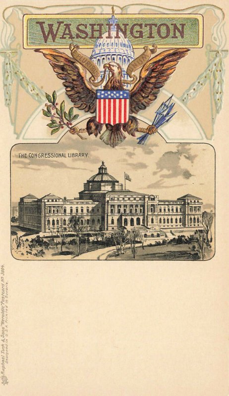 Washington DC The Congressional Library Embossed Raphael Tuck Postcard 